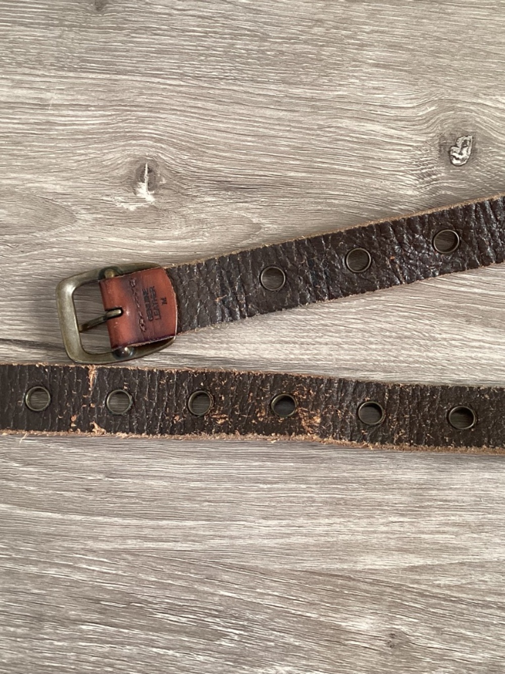 Women’s M Genuine Leather Brown Belt Large Grommets Flowers Boho Festival 1.25” - Picture 6 of 11